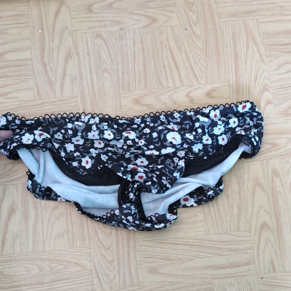 Shein Black White & Gray Floral Bikini Bottoms